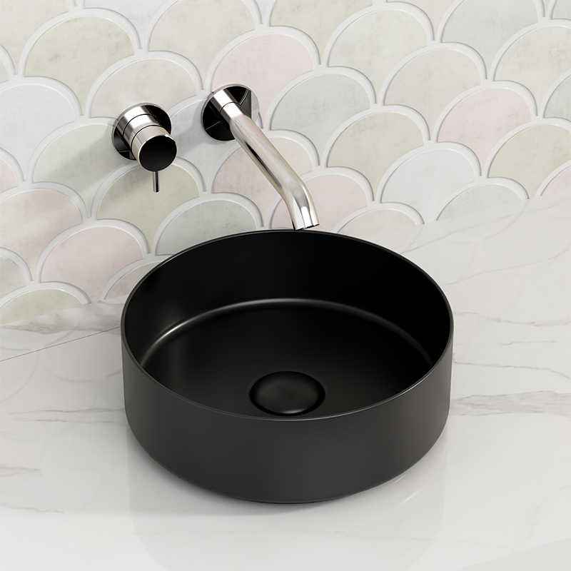 300x300x110mm Above Counter Ceramic Basin Matt Black Round for Bathroom