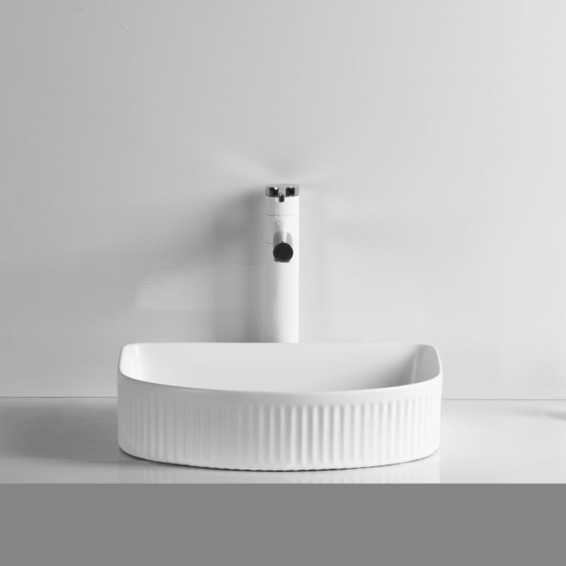 415X365X100Mm Above Counter Ceramic Basin D-Shape Matt White For Bathroom Special Shape Basins