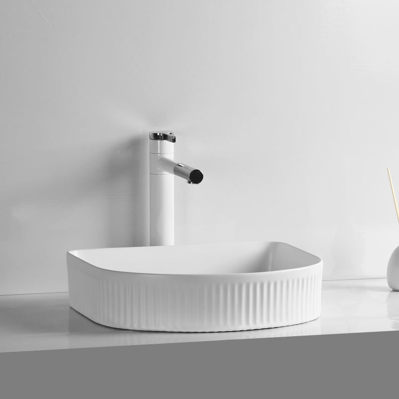 415X365X100Mm Above Counter Ceramic Basin D-Shape Matt White For Bathroom Special Shape Basins