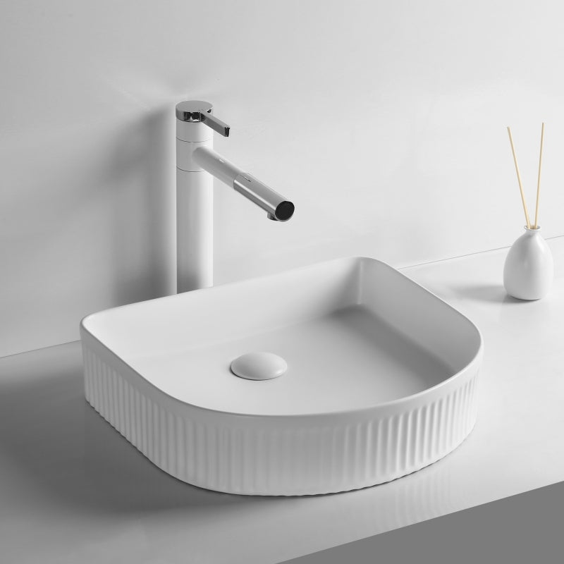 415X365X100Mm Above Counter Ceramic Basin D-Shape Matt White For Bathroom Special Shape Basins