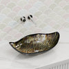 590x380x145mm Above Counter Glass Art Basin Special Leaf Shape Bathroom Antique Vintage Wash Basin