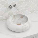 420x420x140mm Above Counter Stone Basin Round White Marble Surface Bathroom Wash Basin