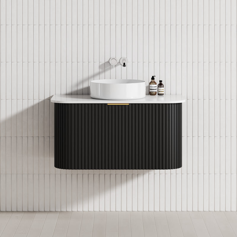 RIO 600/750/900/1200/1500mm Bathroom Linear Surface Vanity Wall Hung Single/Double Bowl Plywood Black Cabinet ONLY & Stone Top Available