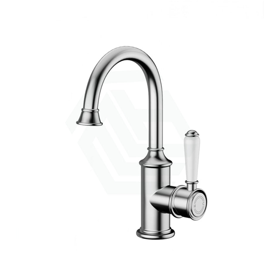 Ikon Clasico Gooseneck Chrome Solid Brass Basin Mixer Brass/Ceramic Handle Tall Mixers