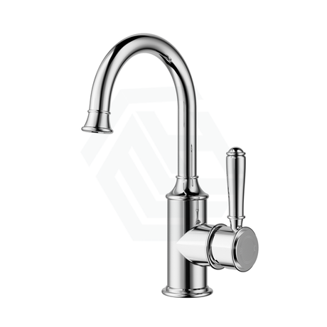 Ikon Clasico Gooseneck Chrome Solid Brass Basin Mixer For Vanity And Sink Brass/Ceramic Handle Short