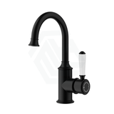 Ikon Clasico Gooseneck Matt Black Solid Brass Basin Mixer For Vanity And Sink Brass/Ceramic Handle