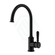 Ikon Clasico Matt Black Brass Gooseneck Sink Mixer With Brass/Ceramic Handle Swivel Mixers