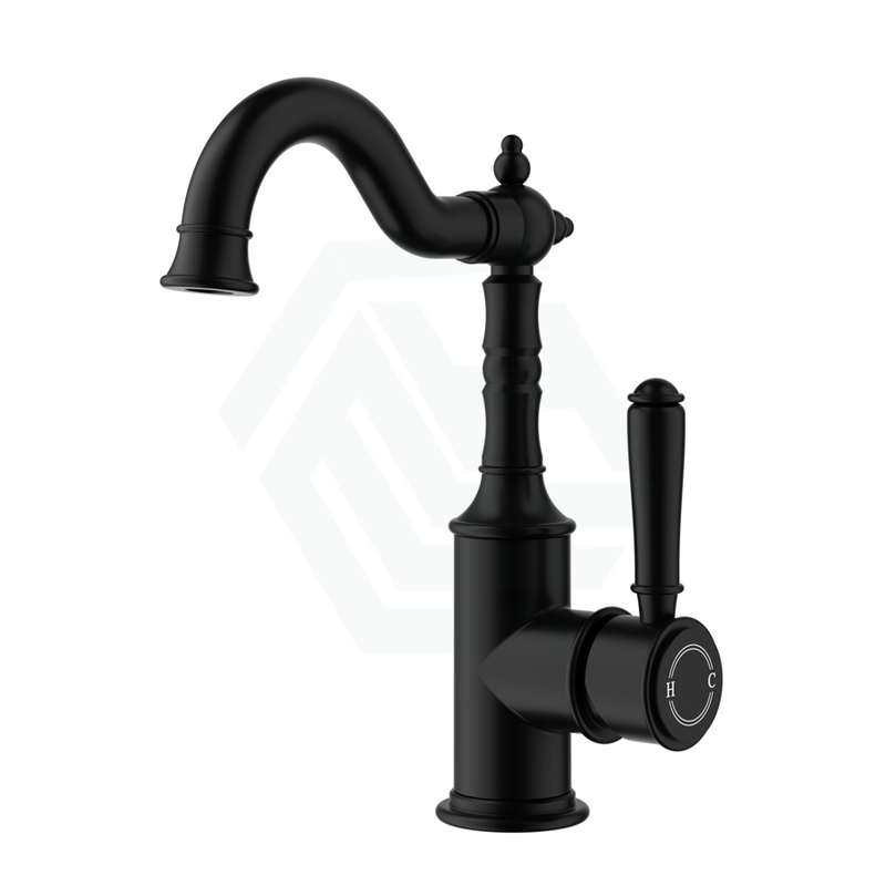 Ikon Clasico Matt Black Solid Brass Basin Mixer For Vanity And Sink Short Mixers