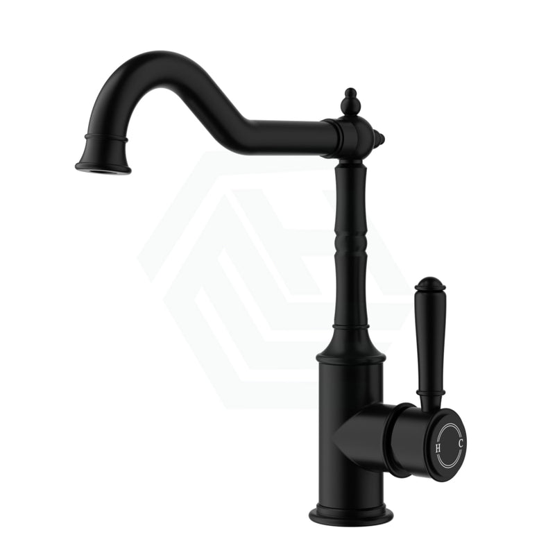 Ikon Clasico Matt Black Solid Brass Sink Mixer With Brass/Ceramic Handle Swivel Mixers