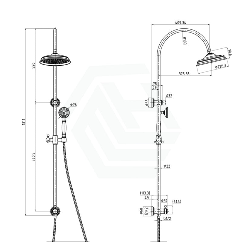 Clasico Round Chrome Twin Shower Universal Water Inlet Brass Showers