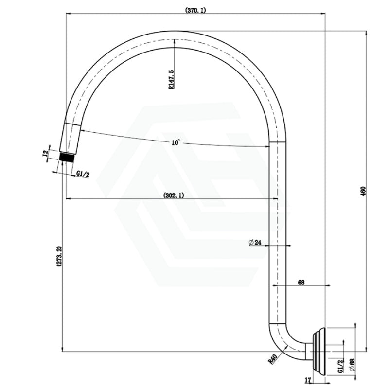 Ikon Clasico Round Matt Black High-Rise Shower Arm Brass Arms