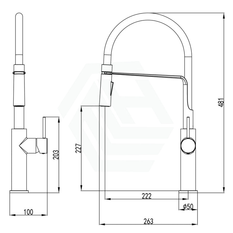 IKON Hali Chrome Black Brass Kitchen Mixer Size