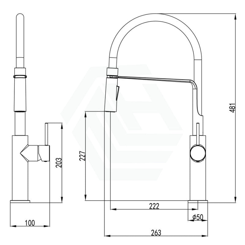 IKON Hali Chrome Black Brass Kitchen Mixer Size