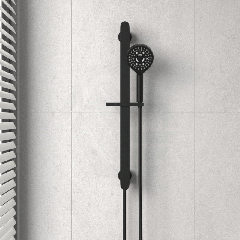 Ikon Kara Matt Black Round Sliding Handheld Shower On Rail With Integrated Water Inlet