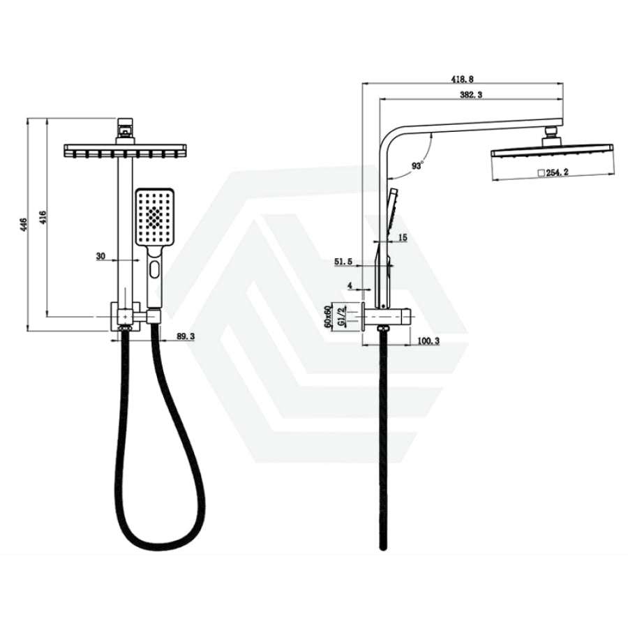 Ikon Sando Mini Combo Twin Shower Set In Square Matt Black Surface Showers