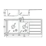 Ikon Seto 1160X500X200Mm 1&3/4 Stainless Steel Kitchen Sink Single Drainer Left/Right Available Bowl