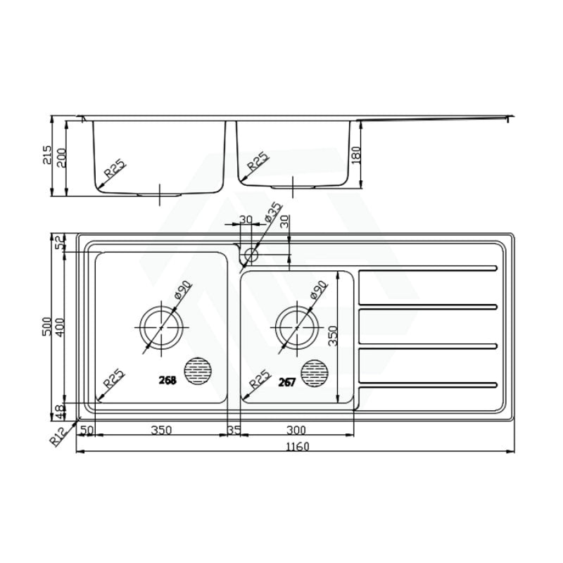 Ikon Seto 1160X500X200Mm 1&3/4 Stainless Steel Kitchen Sink Single Drainer Left/Right Available Bowl