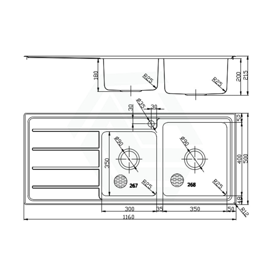 Ikon Seto 1160X500X200Mm 1&3/4 Stainless Steel Kitchen Sink Single Drainer Left/Right Available Bowl