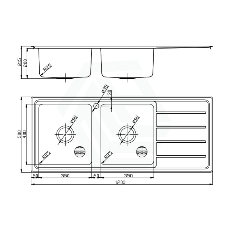 Ikon Seto 1200X500X200Mm Stainless Steel Kitchen Sink Double Bowls Left/Right Available Sinks