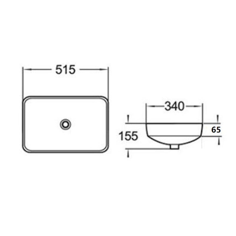 515X340X155Mm Rectangle Matt Black Inset Ceramic Basin Basins