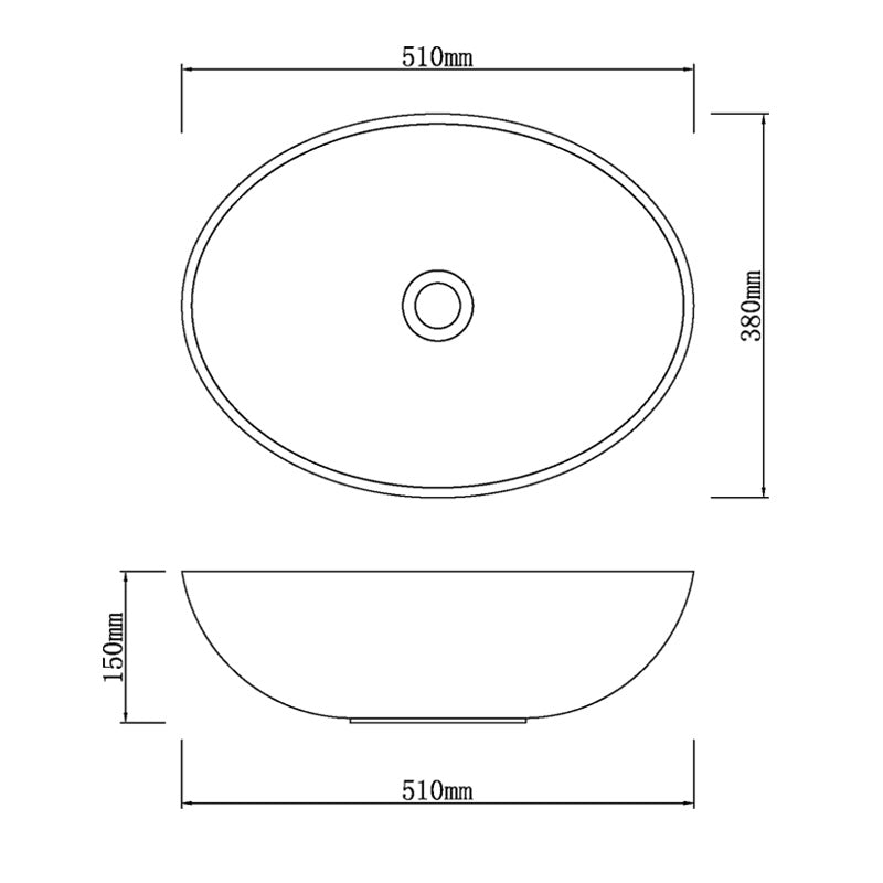 510x380x150mm Oval Above Counter Marble Surface Stone Basin