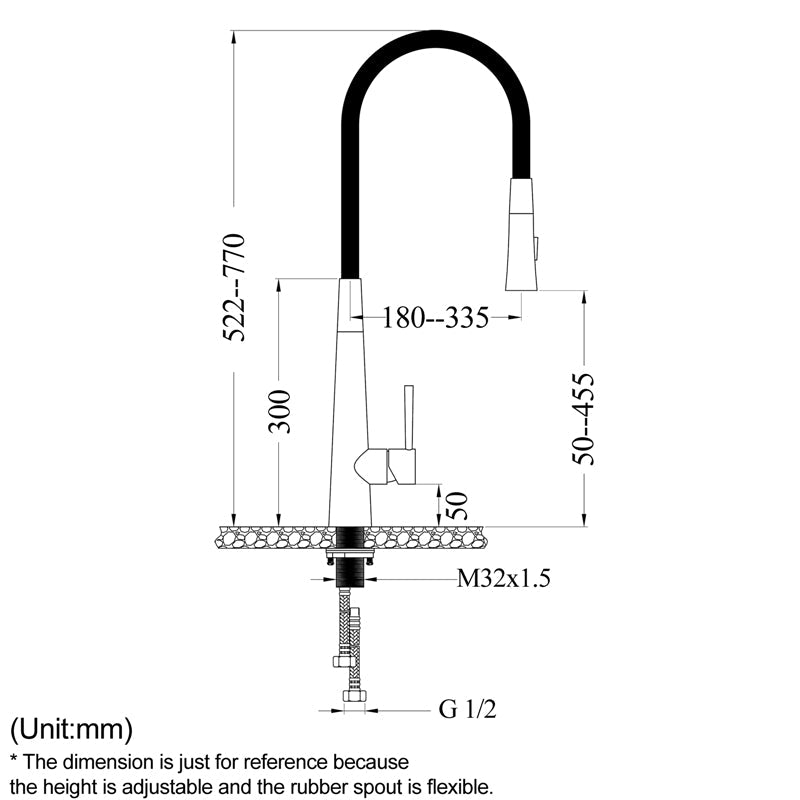 Chrome Solid Brass Mixer Tap With Flexible Rubber Spout 360 Swivel For Kitchen Products