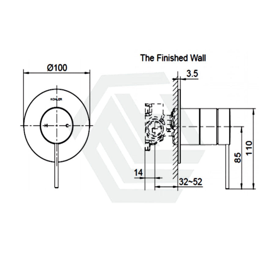 Kohler Components Polished Chrome Round Plate Shower/Bath Mixer Thin Trim Kit Only - Pin Lever