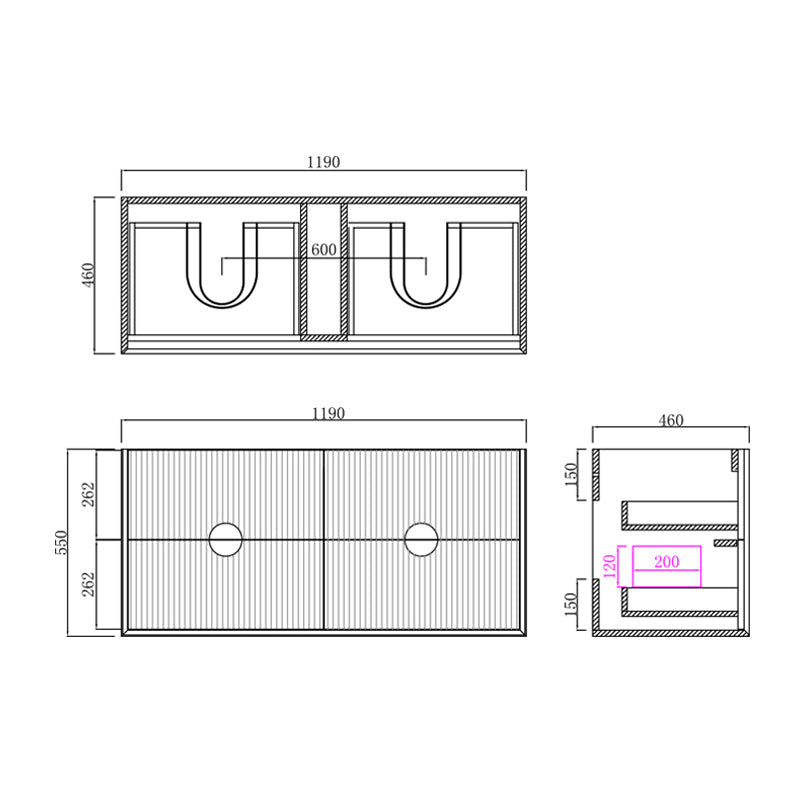 600-1500Mm Kingo Wall Hung Plywood Vanity White Linear Surface Finish Single/Double Bowls Cabinet