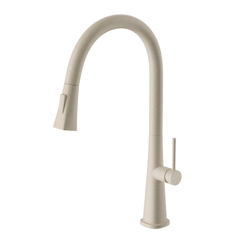 Granite Beige Round Kitchen Sink Mixer Tap 360 Swivel And Pull Out For Mixers