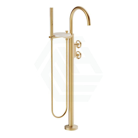 Kohler Components Brushed Brass Floor Mounted Bath Filler Trim With Industrial Handles And Hand