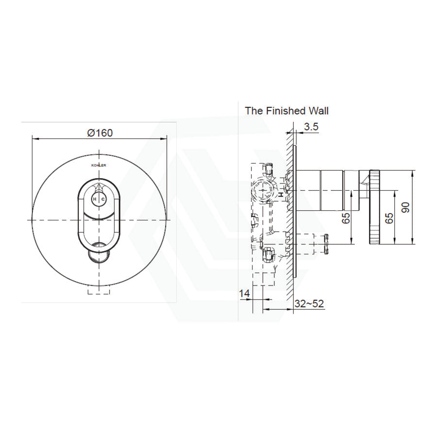 Kohler Components Brushed Nickel Round Plate Shower/Bath Mixer With Diverter Thin Trim Kit Only -