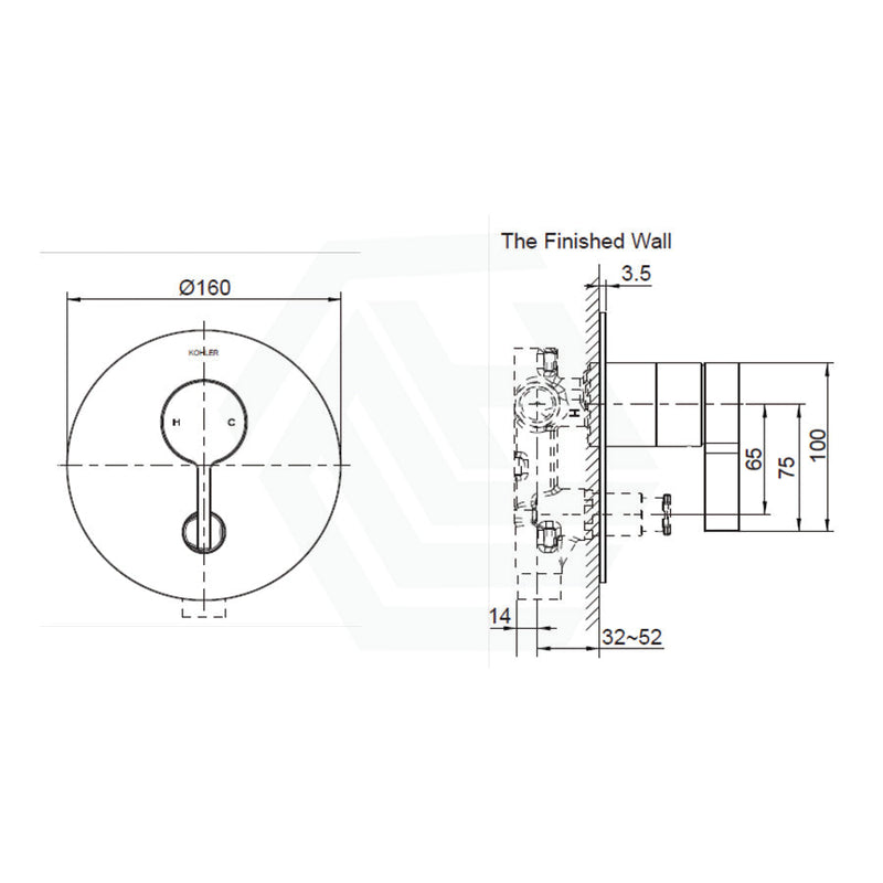 Kohler Components Brushed Nickel Round Plate Shower/Bath Mixer With Diverter Thin Trim Kit Only -