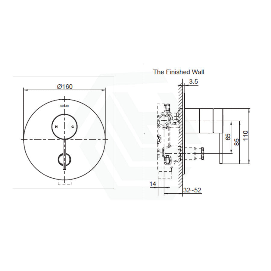 Kohler Components Brushed Nickel Round Plate Shower/Bath Mixer With Diverter Thin Trim Kit Only -