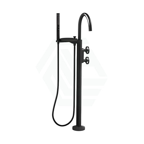 Kohler Components Matt Black Floor Mounted Bath Filler Trim With Industrial Handles And Hand Shower