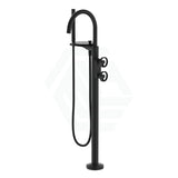 Kohler Components Matt Black Floor Mounted Bath Filler Trim With Industrial Handles And Hand Shower