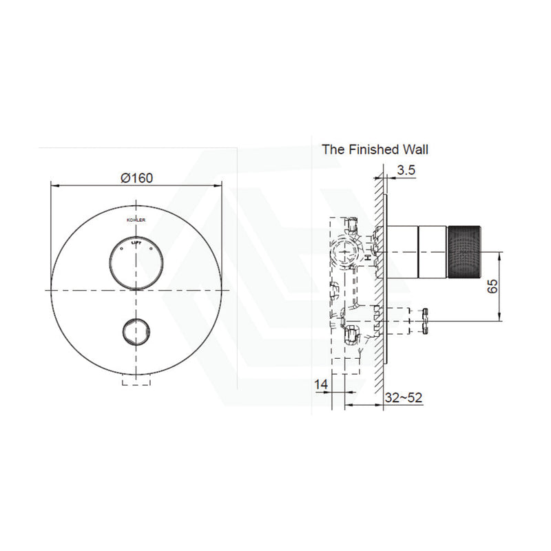 Kohler Components Matt Black Round Plate Shower/Bath Mixer With Diverter Thin Trim Kit Only - Oyl