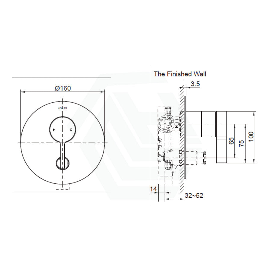 Kohler Components Polished Chrome Round Plate Shower/Bath Mixer With Diverter Thin Trim Kit Only -