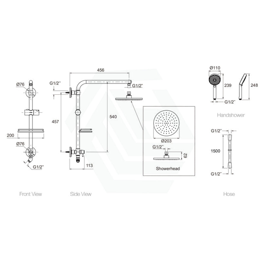 Kohler Hydrorail Rain Shower Square Column Standard Top Inlet Chrome Twin Showers