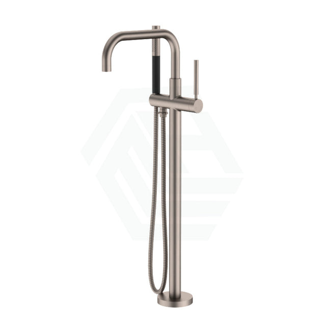 Kohler Purist Brushed Bronze Floor Mounted Tub Filler Trim With Handle Diverter And Hand Shower