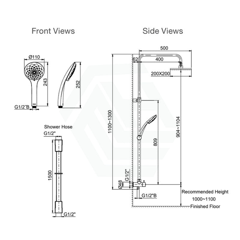 Kohler Rain Duet Renew Square Twin Shower Bottom Water Inlet - Brushed Brass Gold Showers