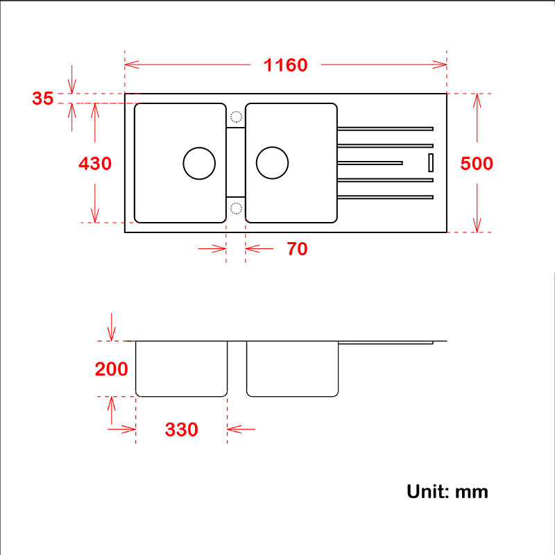 1160*500*200Mm White Granite Quartz Stone Kitchen Laundry Sink Double Bowls Drainboard Top Mount