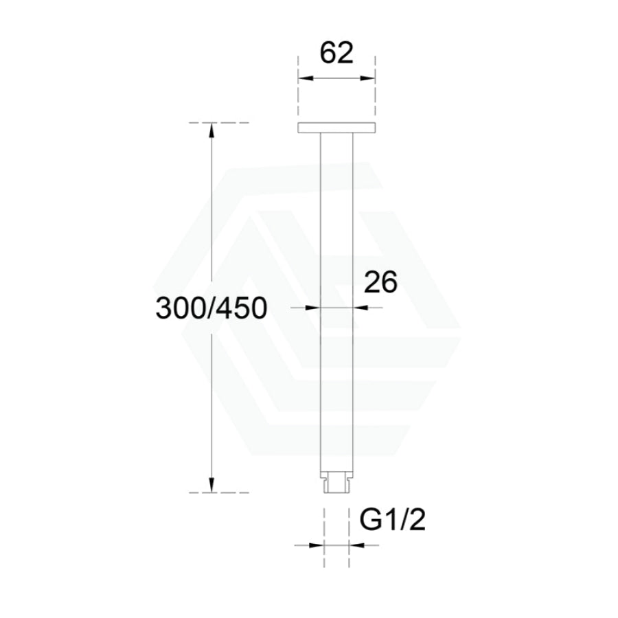 Linkware 300/450Mm Square Matt Black Ceiling Shower Arm With Flange Brass 300Mm Arms