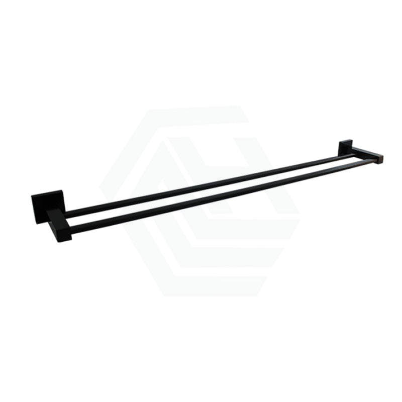 Linkware 780Mm Matt Black Double Towel Rail Wall Mounted Rails