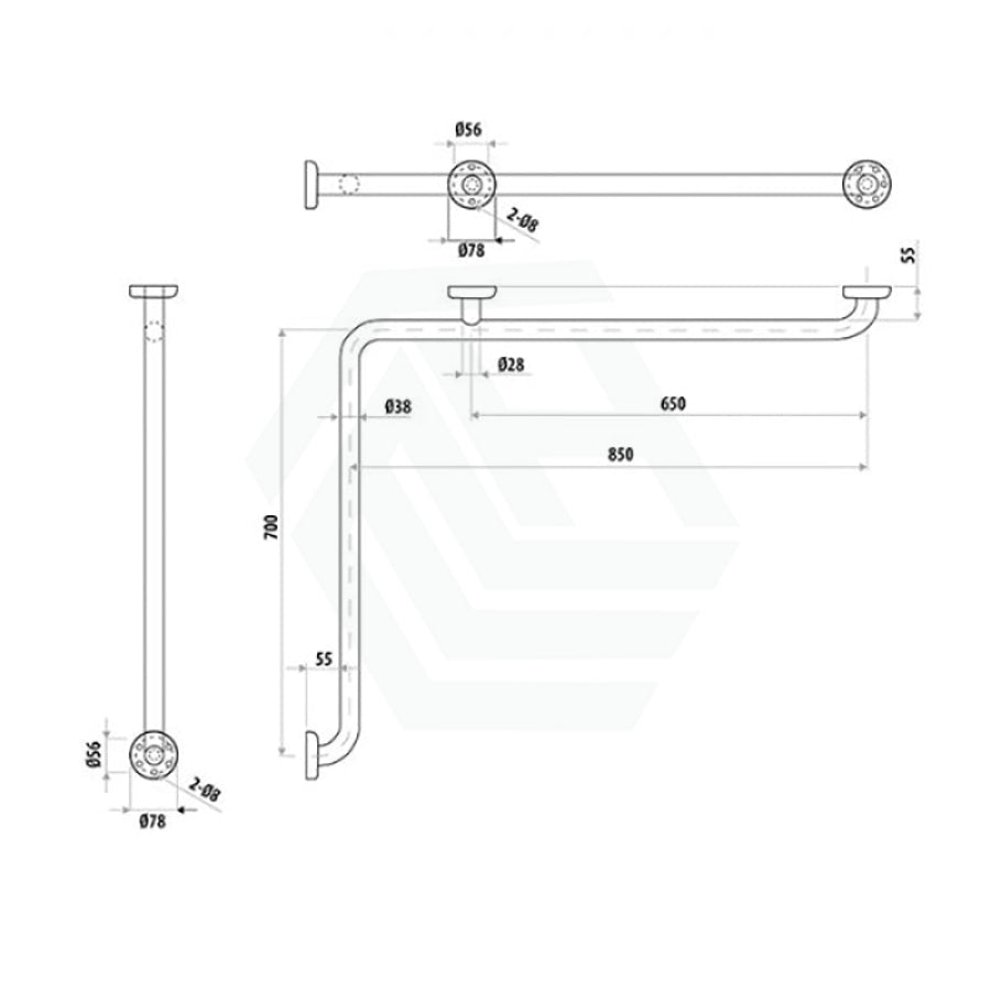 Linkware 850x700mm Assist Grab Rail Handrail Corner Ambulant Accessories Special Needs