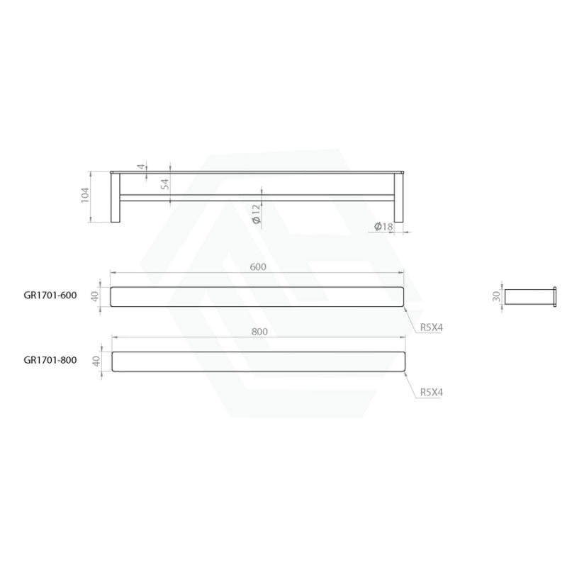 Linkware Gabe 600/800Mm Double Towel Rail Matt Black 800Mm Rails