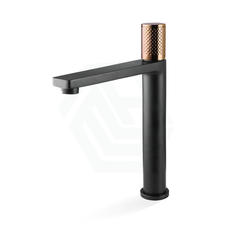 Linkware Gabe High Rise Basin Mixer Black Rose Gold Tall Mixers