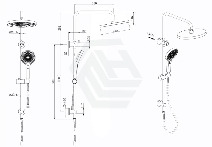 Linkware Gabe Twin Shower On Rail Brushed Nickel