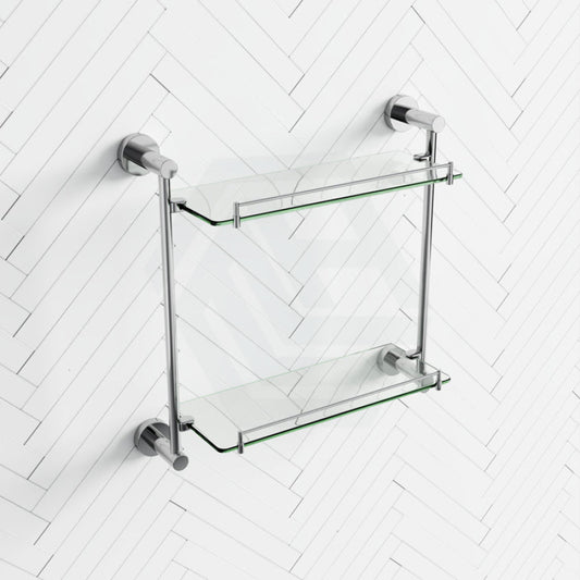 Linkware Loui Chrome Glass Double Shelf Solid Body Back To Wall Bathroom Shelves