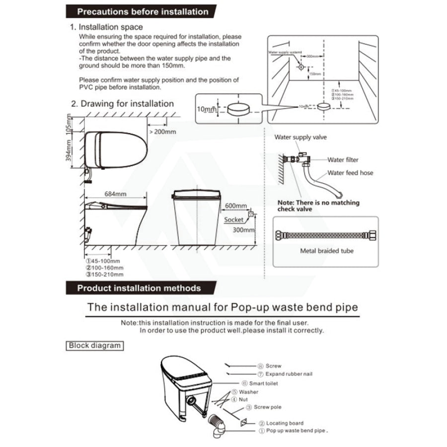 Lukka 684x408x474mm Gloss White Ceramic Back to Wall Smart Toilet