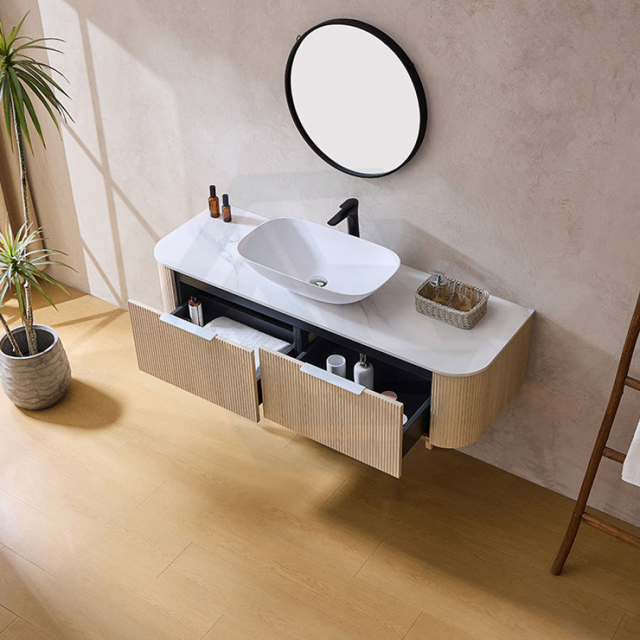 Lukka Agena 600-1800mm Costal Oak Fluted Wood Grain Wall Hung Vanity with Soft Closing Drawers